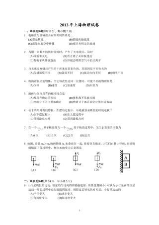 2013年上海高考物理试卷
