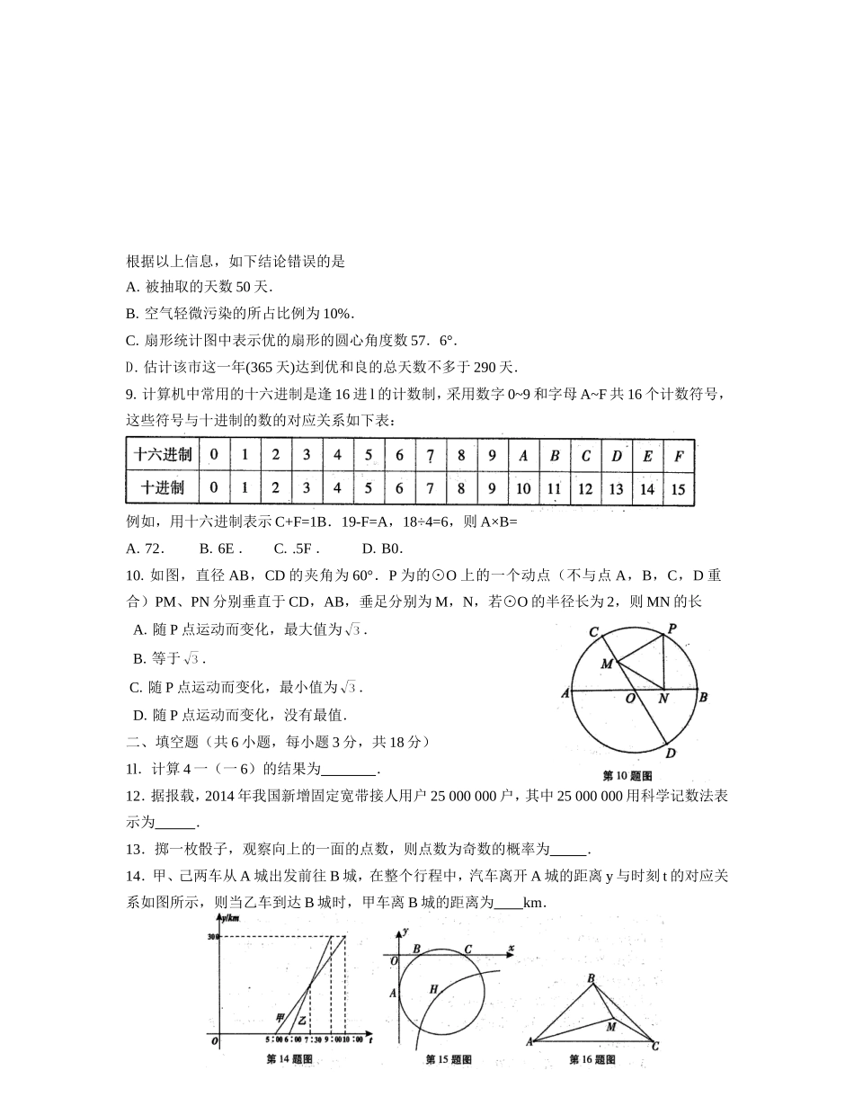 2015年4月武汉市九年级数学调研考试试卷和答案_第2页