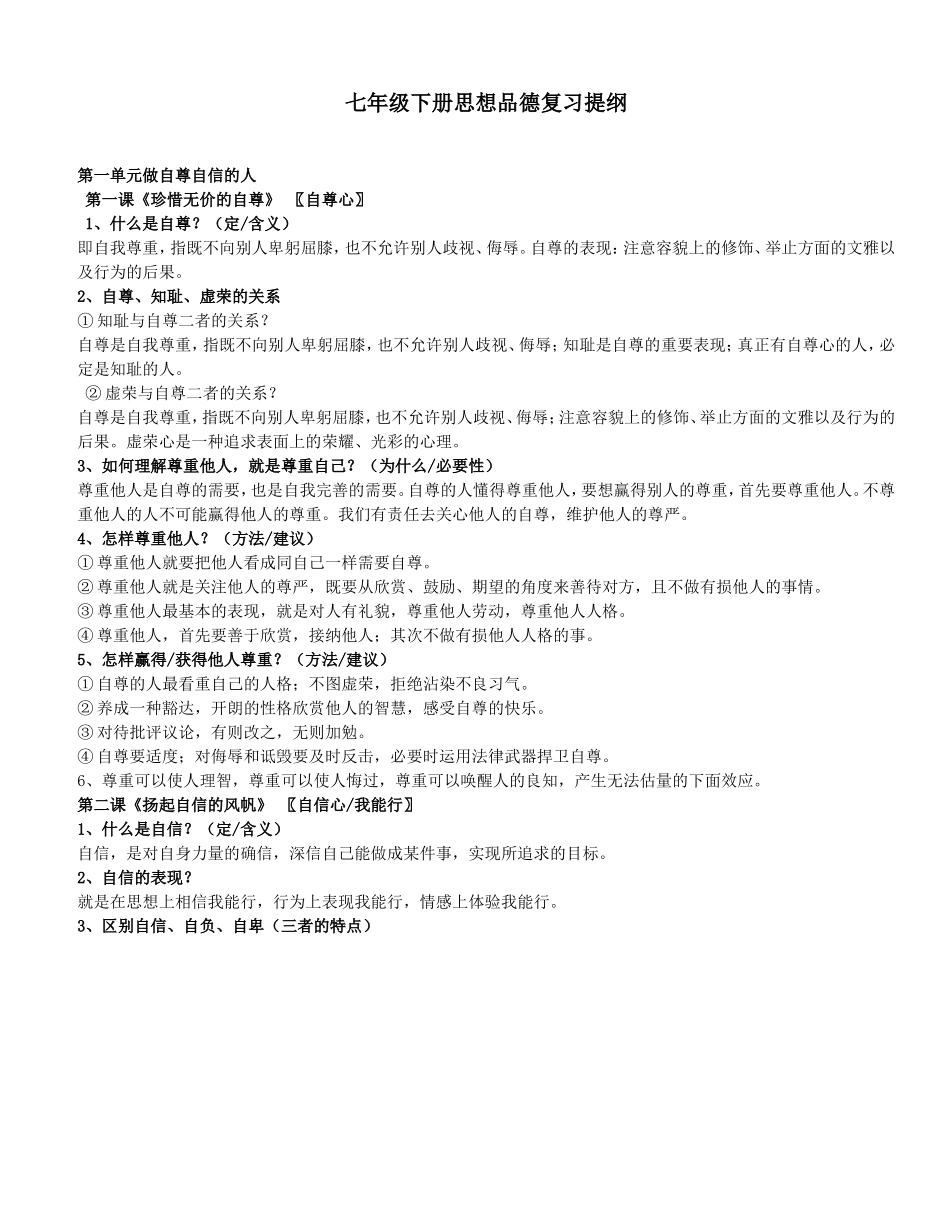 八年级思想品德上册复习提纲(人教版)_第1页