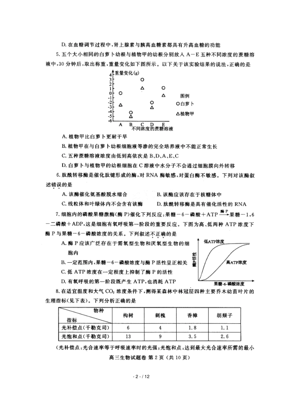 河南郑州2019届高三生物上学期第一次质量预测试题扫描版_第2页