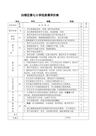 白银区第七小学课堂教学评价表
