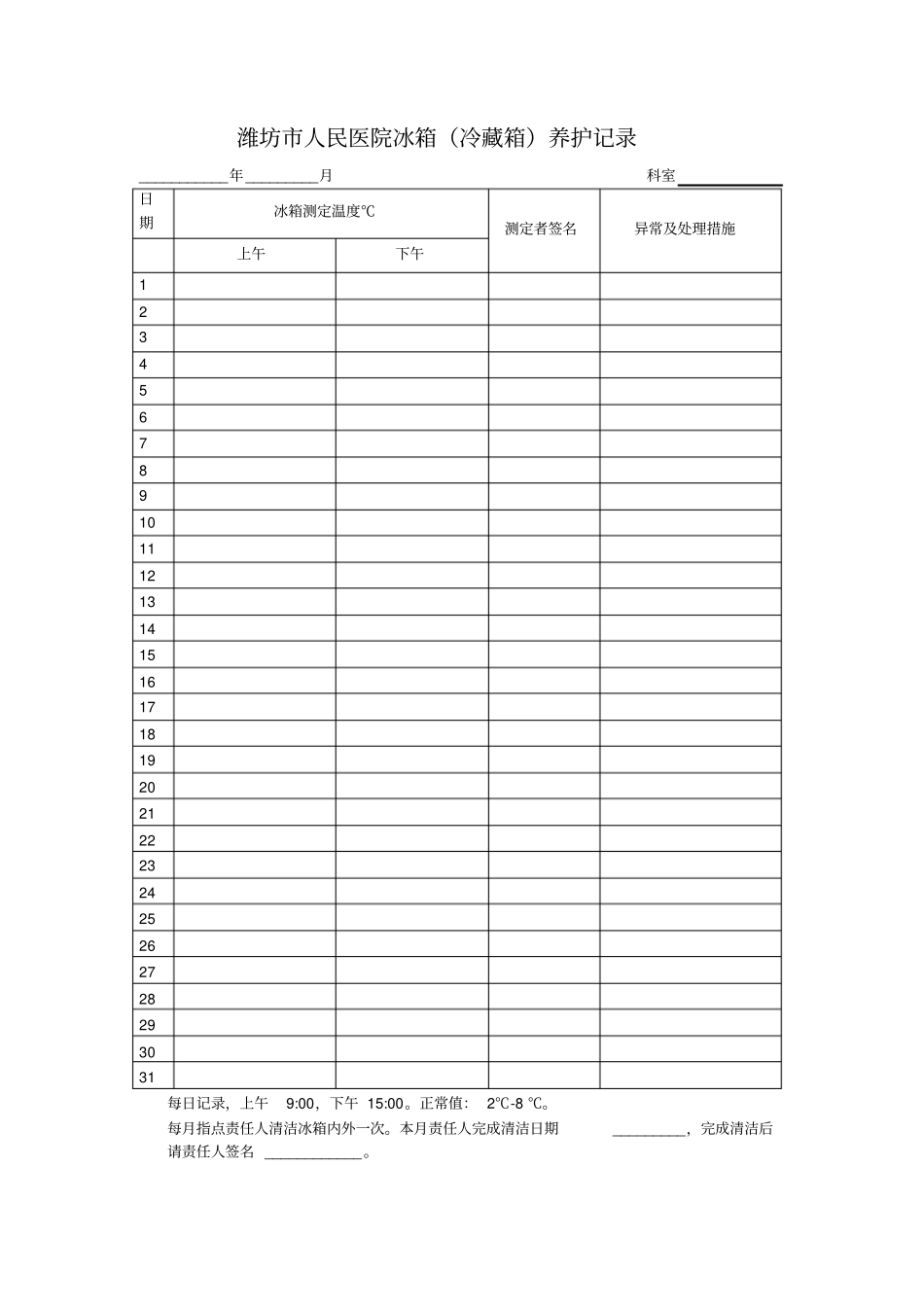 治疗室温湿度、冰箱温度记录表_第2页