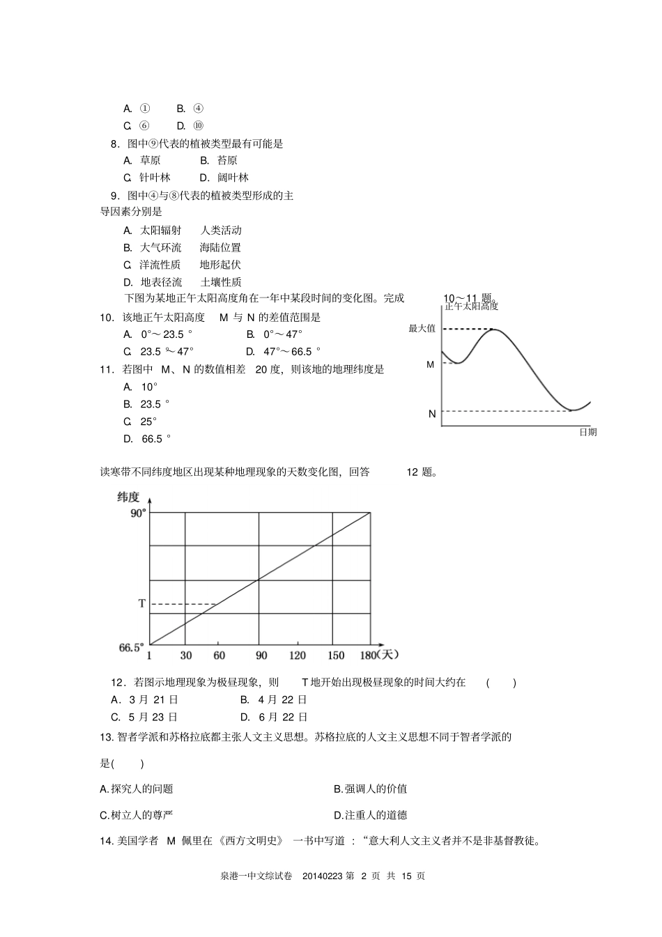 泉港一中文科综合能力试题_第2页