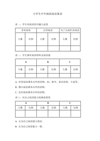 小学语文中年级段阅读量表