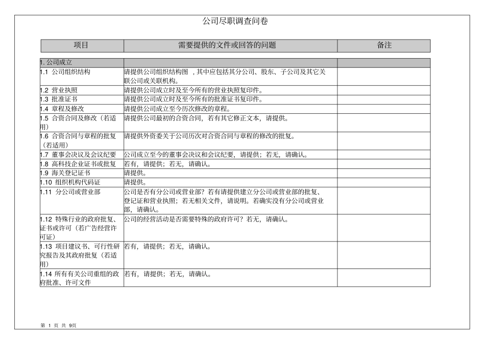 法律尽职调查问卷剖析_第1页