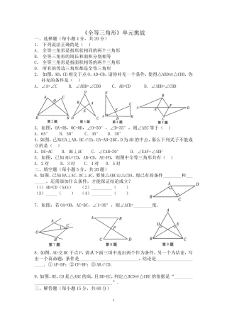 全等三角形单元测验试卷