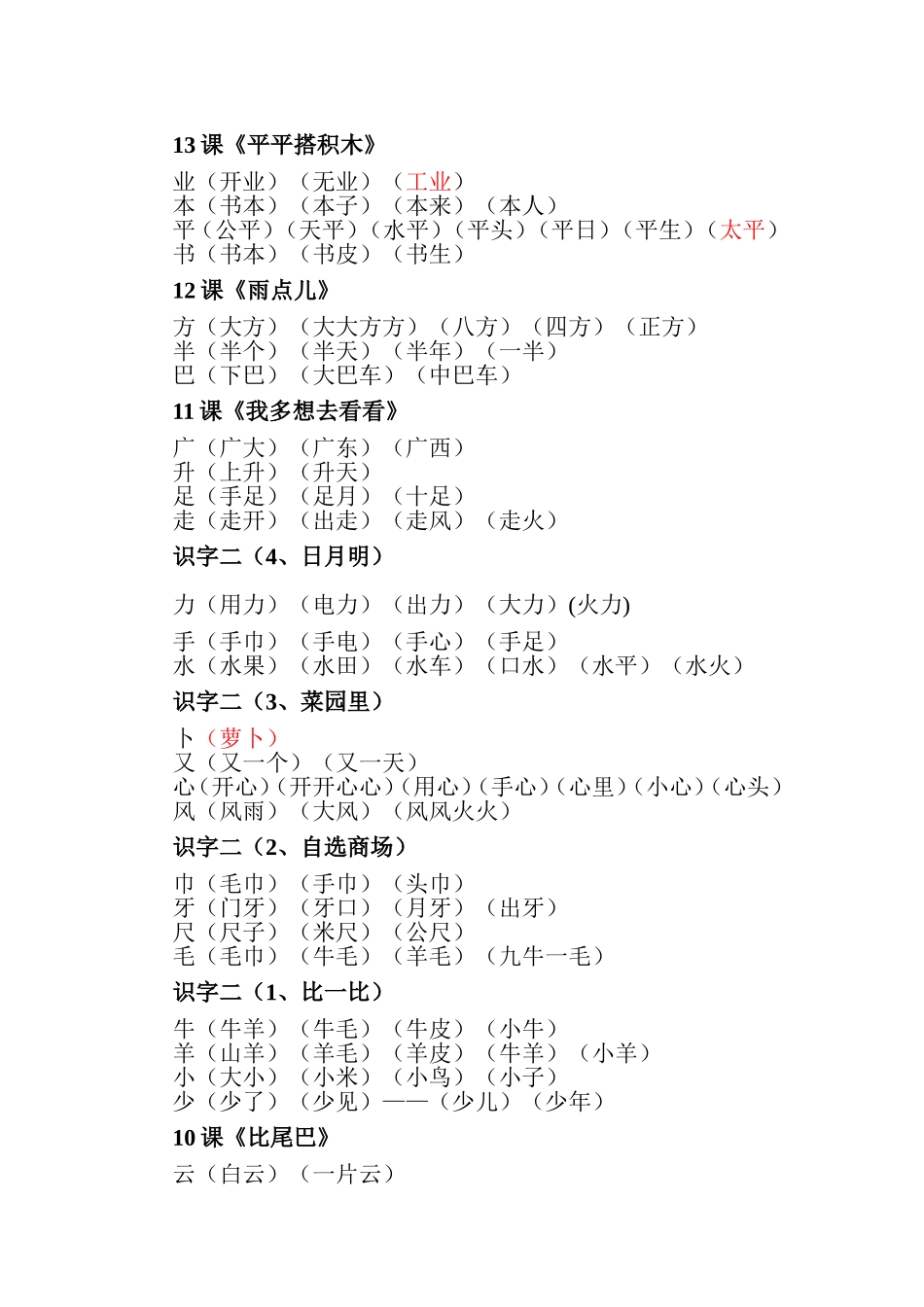 一年级语文上册生字表二的组词整理_第2页