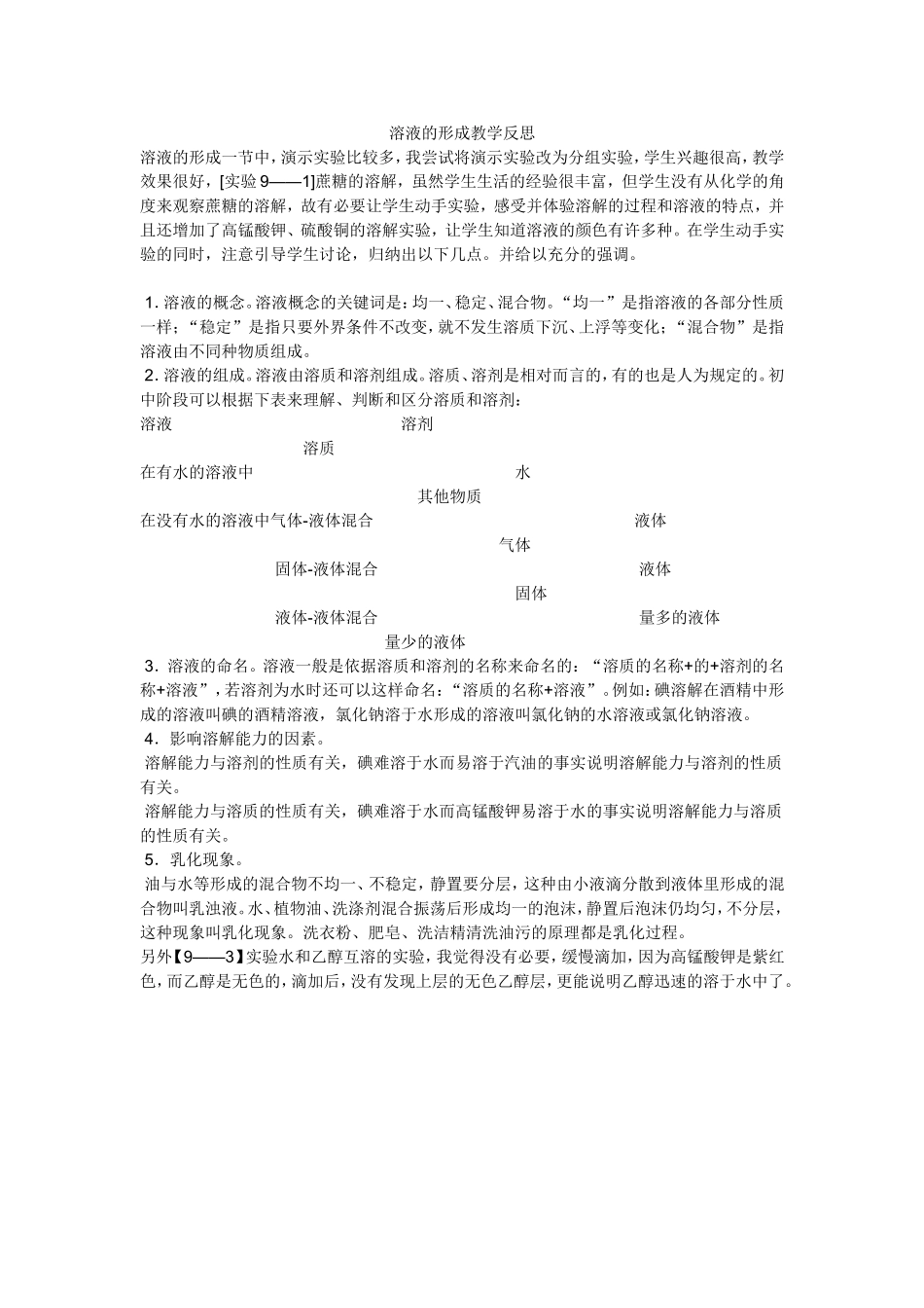 溶液的形成教学反思_第1页