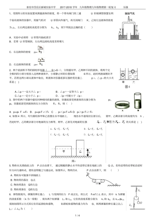 泰安岱岳区新城试验中学2017-2018学年九年级物理九年级物理第一轮复习压强