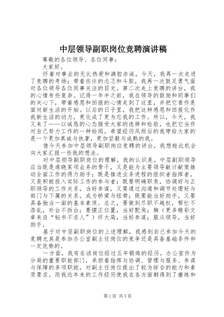 中层领导副职岗位竞聘演讲稿集锦