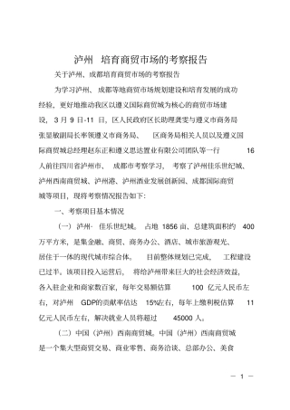 泸州培育商贸场的考察报告