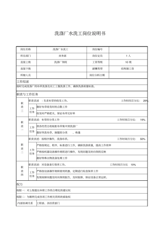 洗涤厂水洗工岗位说明书