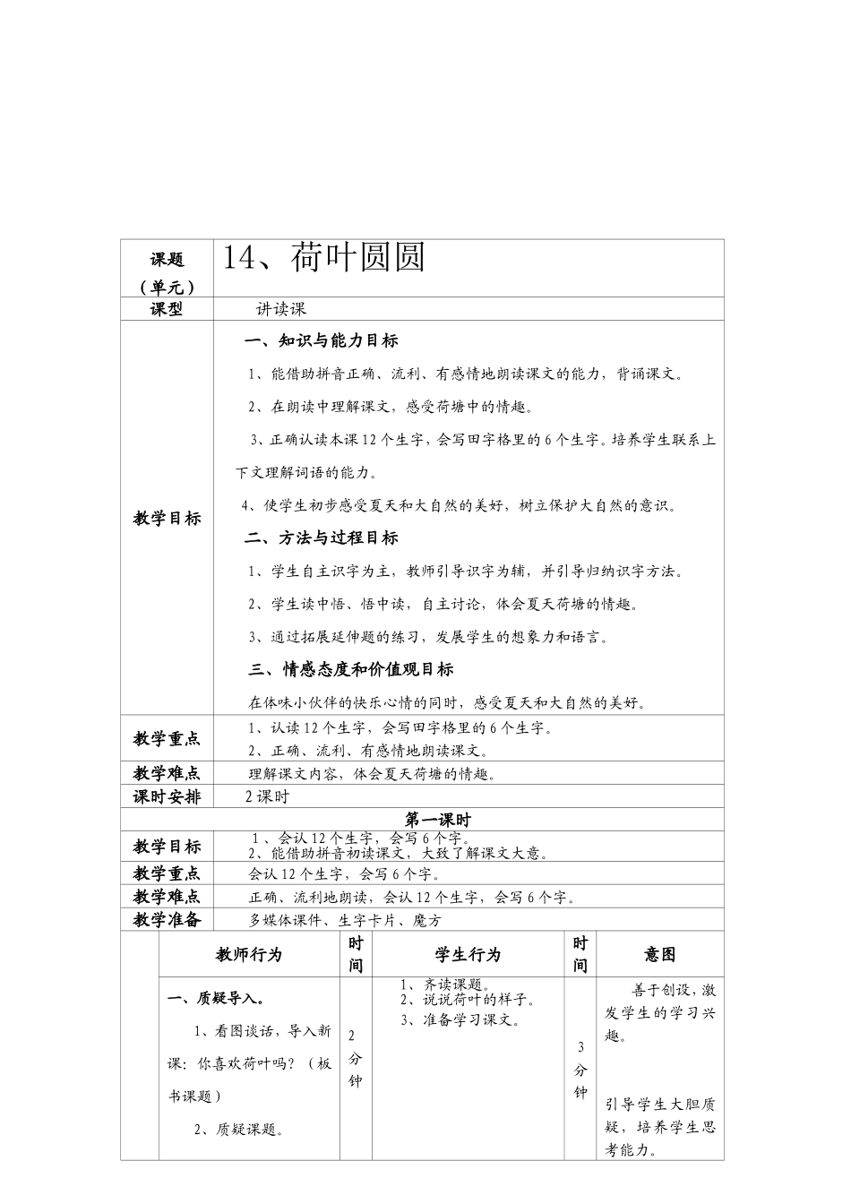 一年级下册语文《荷叶圆圆》教学设计_第2页