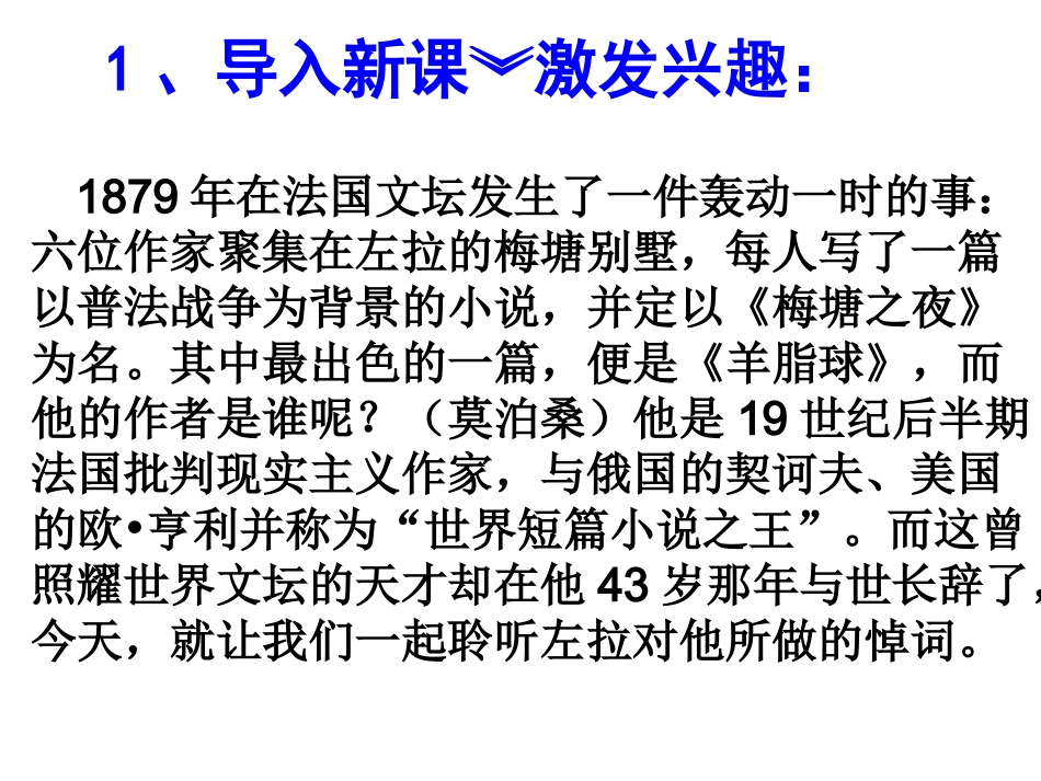 在莫泊桑葬礼上的演说教学课件_第1页