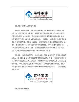 活性炭在水处理行业中的作用简析概要