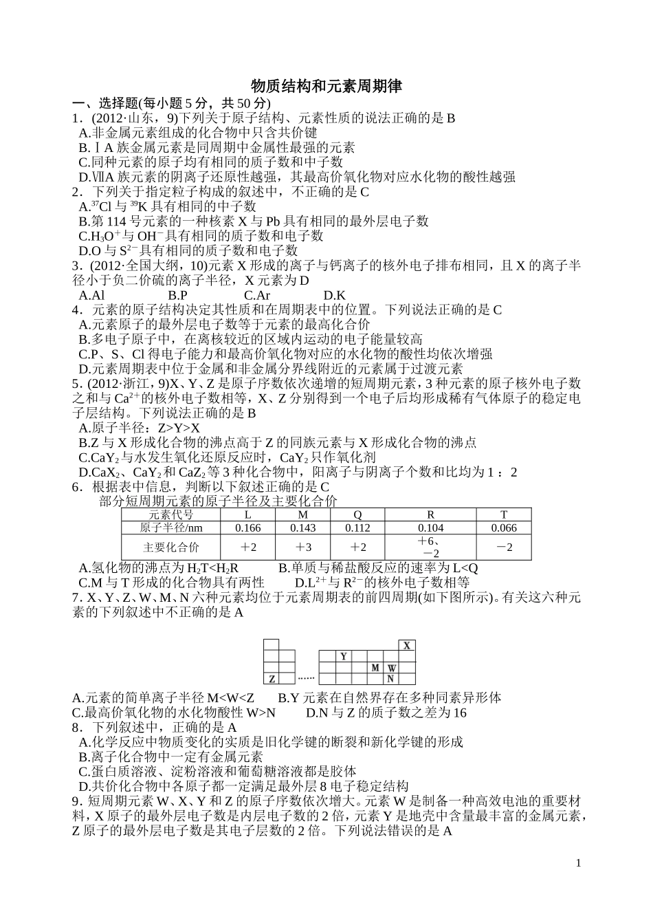 物质结构和元素周期律_第1页