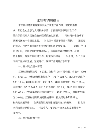 派驻村调研报告