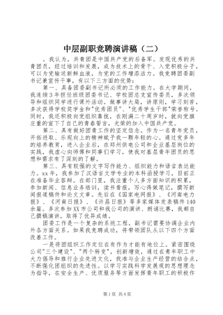 中层副职竞聘演讲稿范文（二）