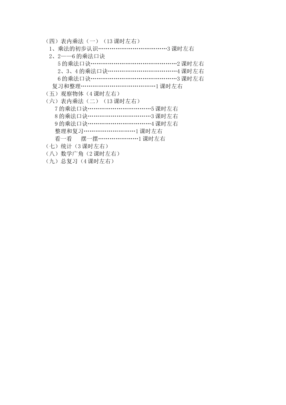 人教版数学小学二年级上册教学计划_第3页