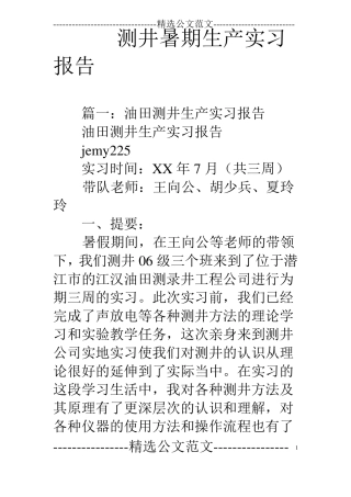 测井暑期生产实习报告