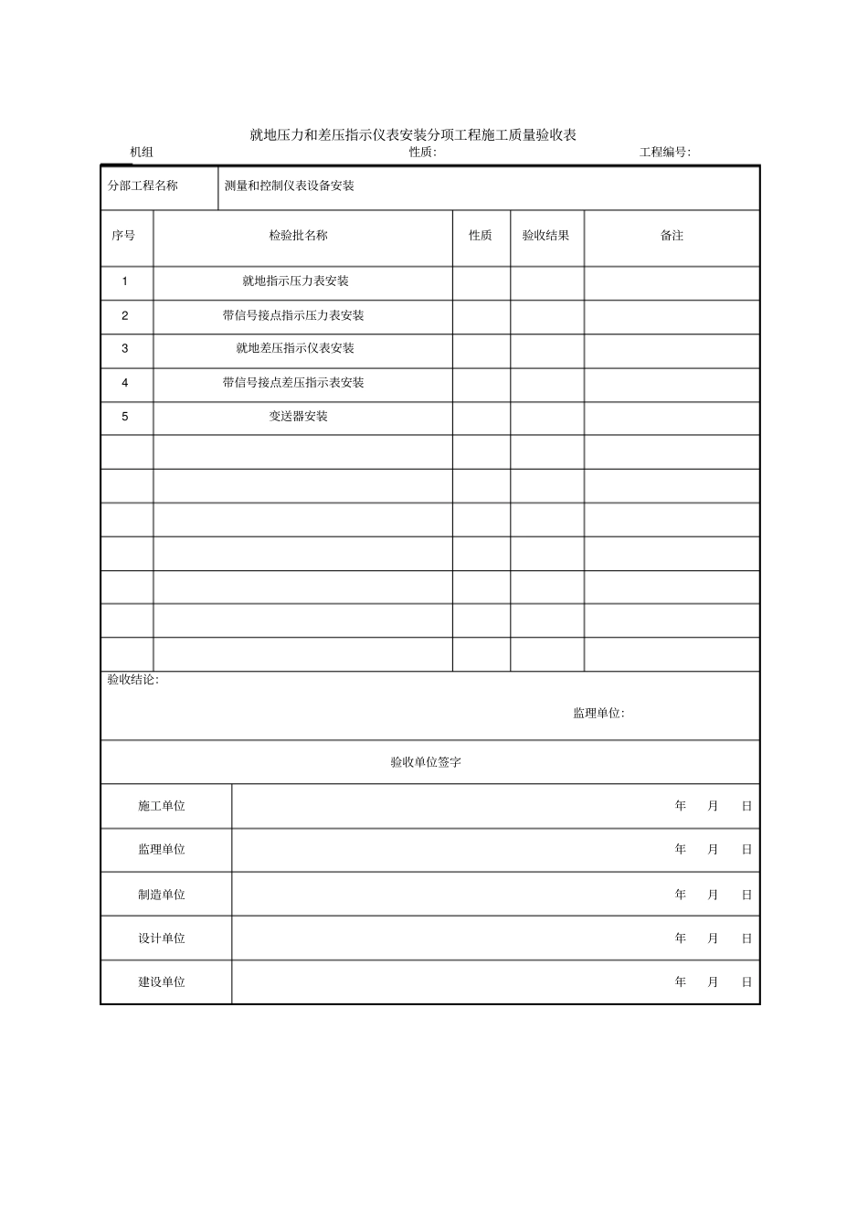 测量和控制仪表设备安装分部工程施工质量验收表_第2页