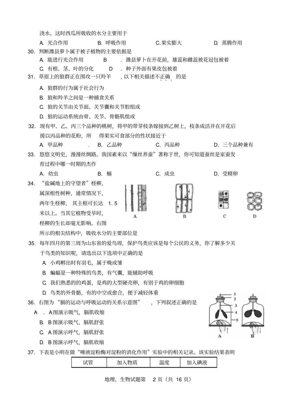 济南槐荫区2013中考模拟生物三模试题_第2页