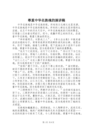 尊重中华名族魂的演讲稿范文