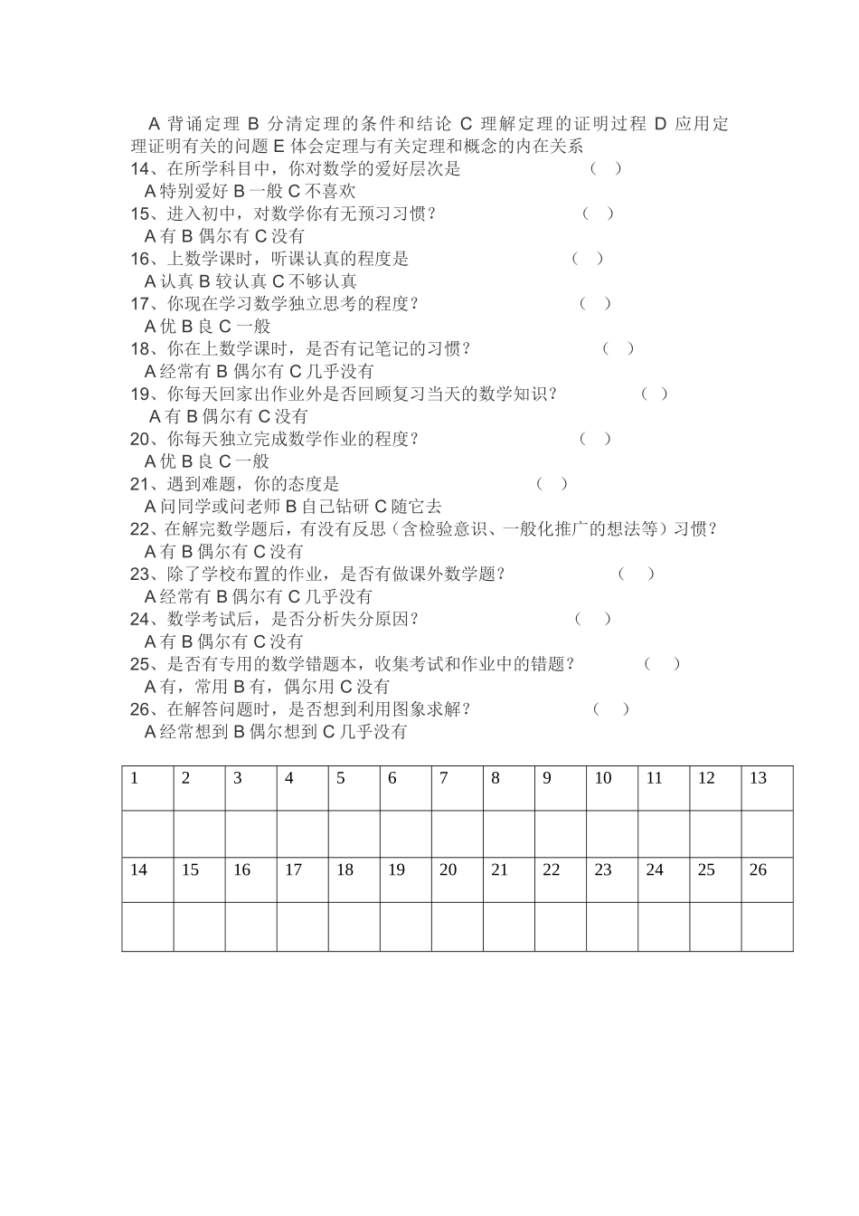 中学生数学学习方法问卷调查表_第2页
