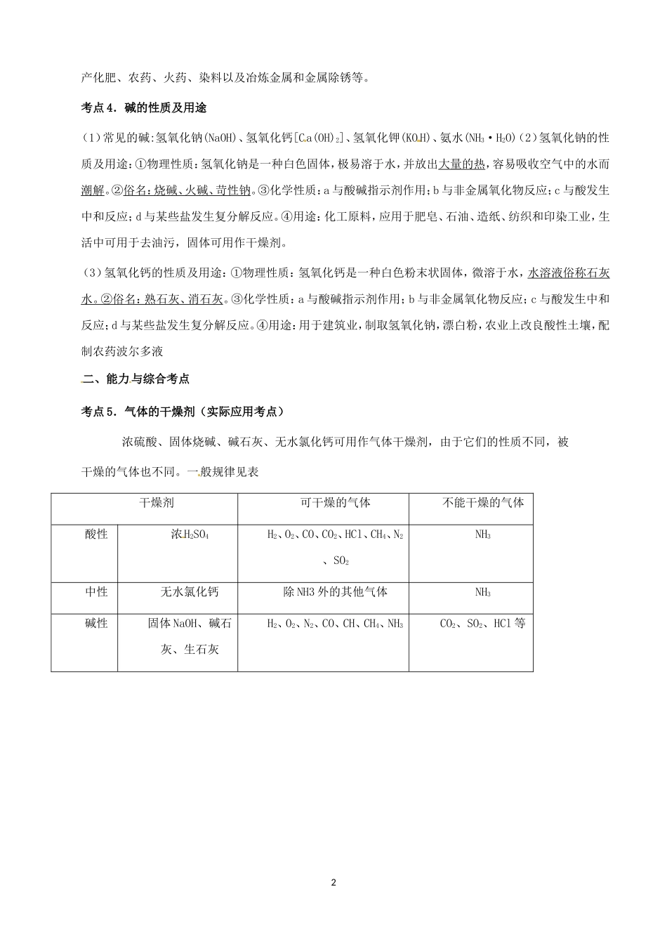 中考化学第一轮复习考点分析：常见的酸和碱_第2页