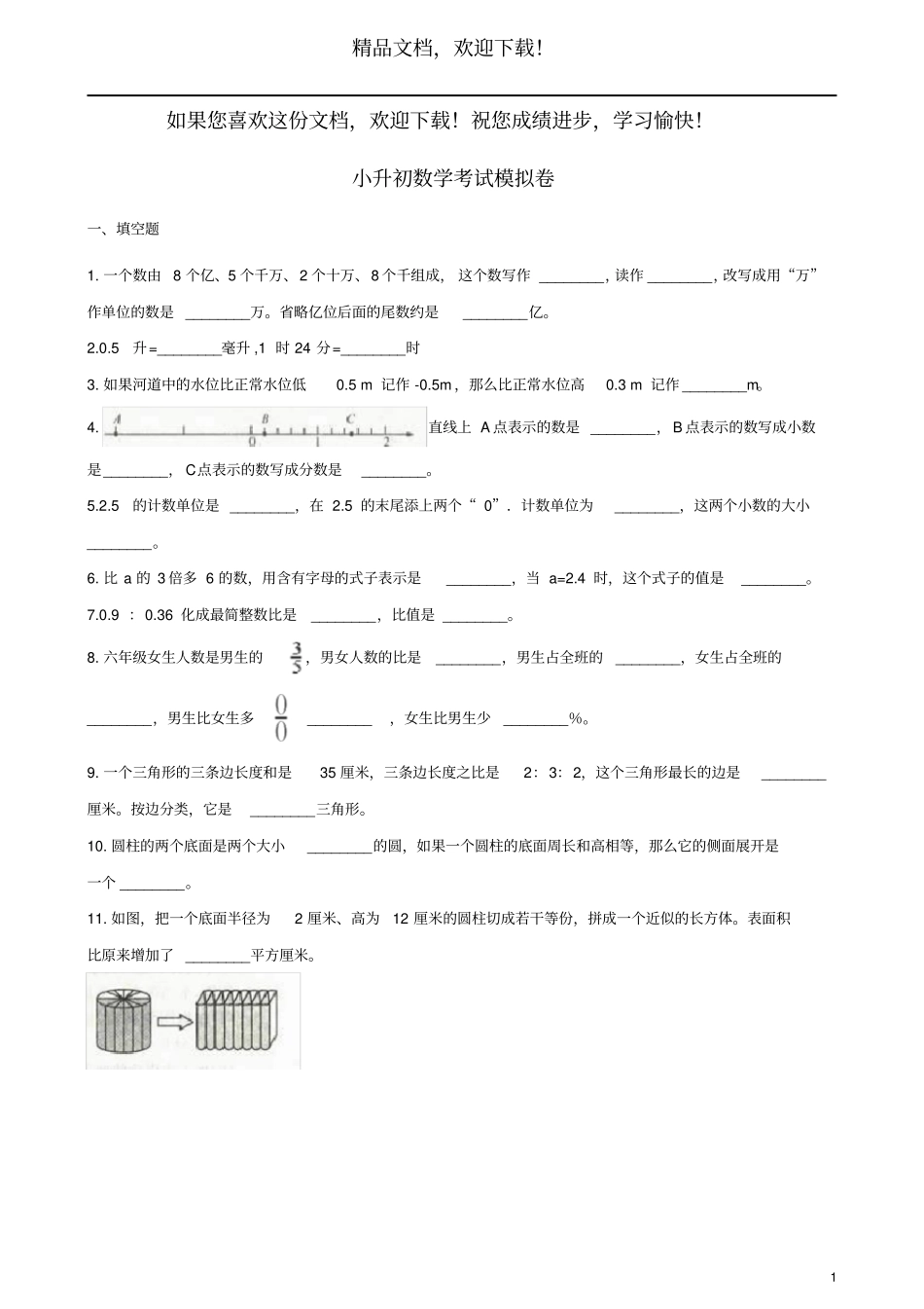浙江2018年小升初数学考试模拟卷9含解析_第1页