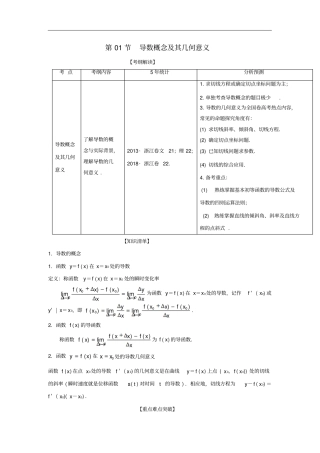 浙江专版2019年高考数学一轮复习专题1导数概念及其几何意义讲
