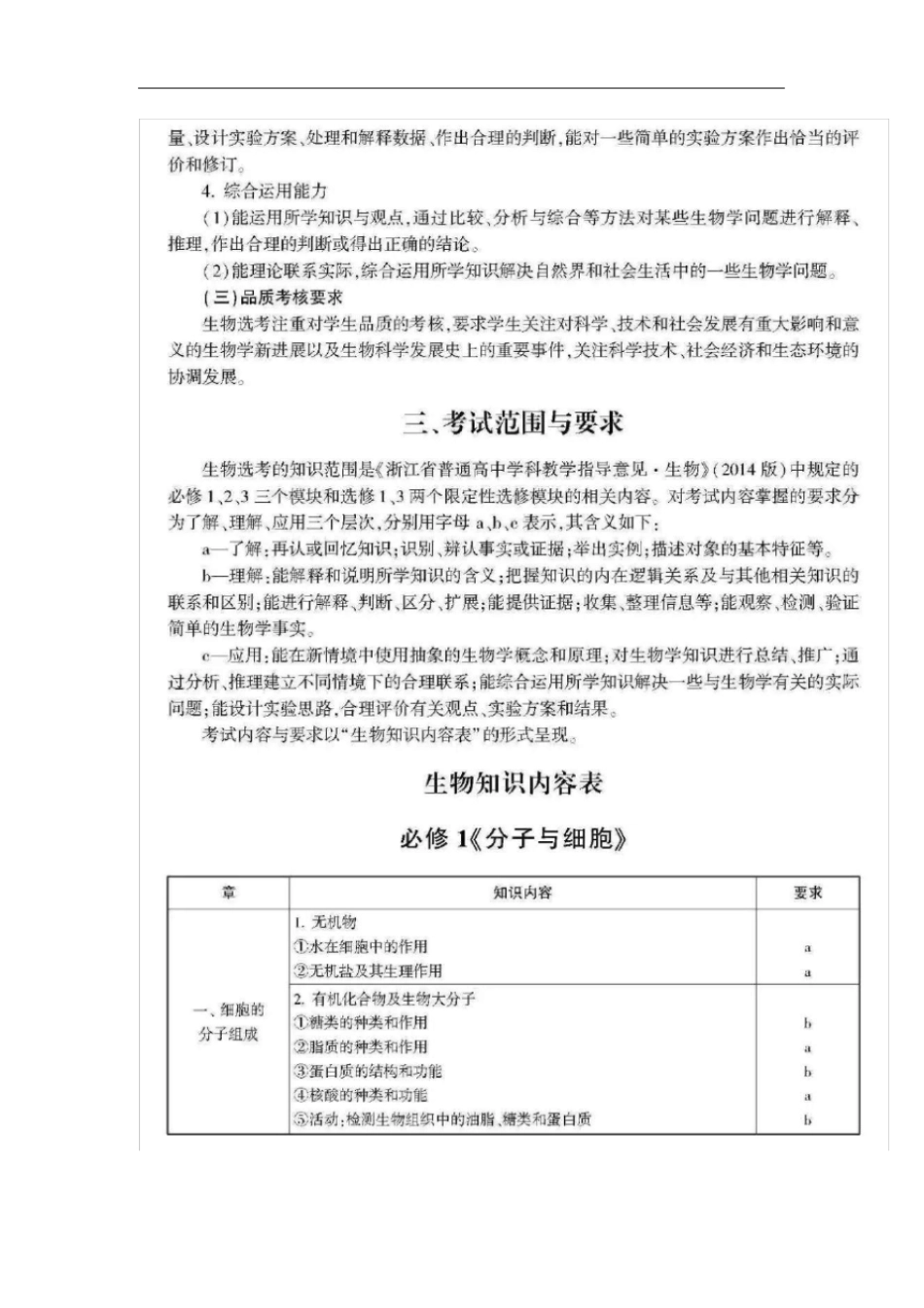 浙江普通高考选考科目生物考试说明_第2页