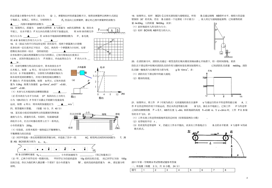 浙江杭州十四中高一物理上学期期末试题_第2页
