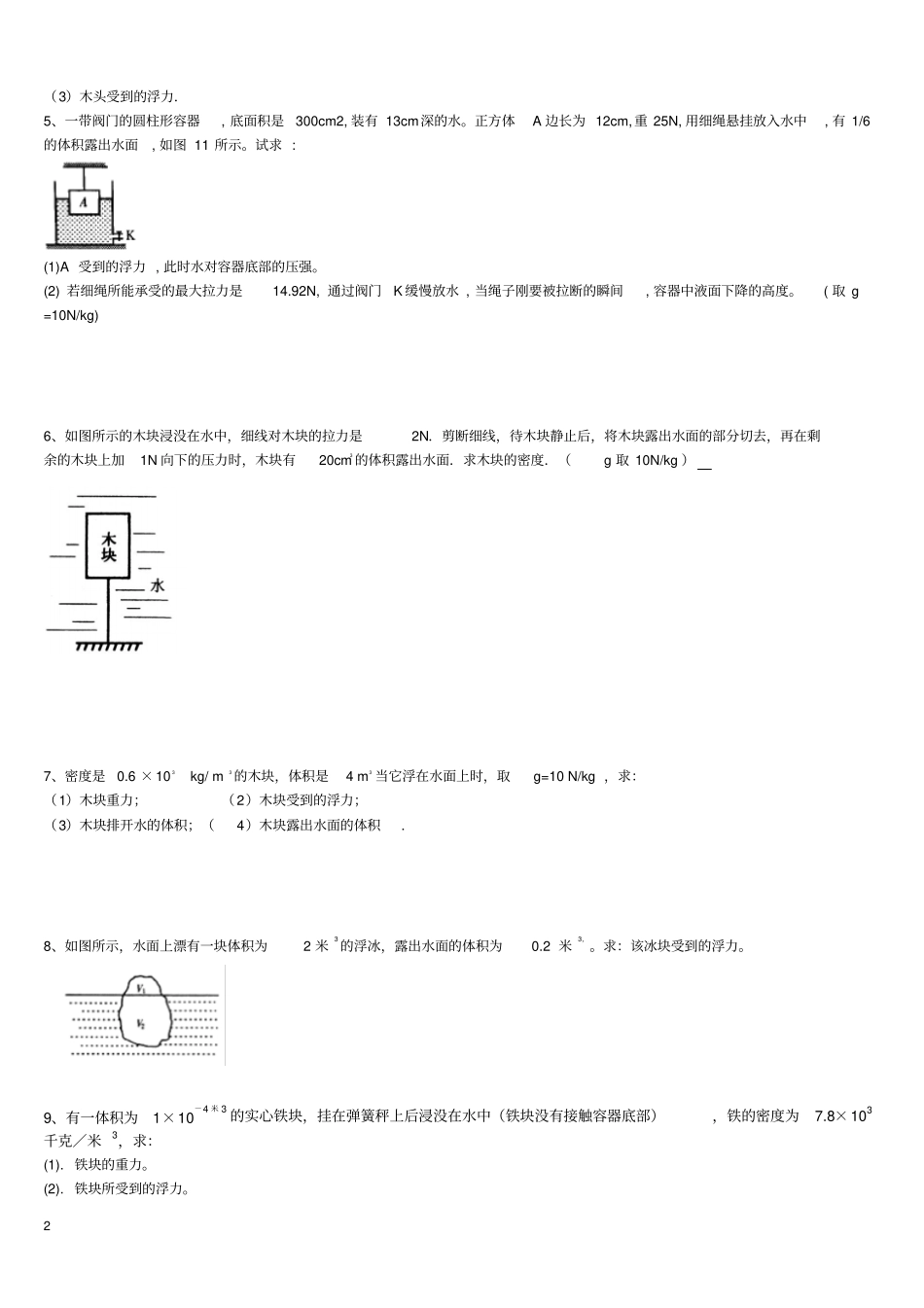 浮力压强计算题含答案_第2页