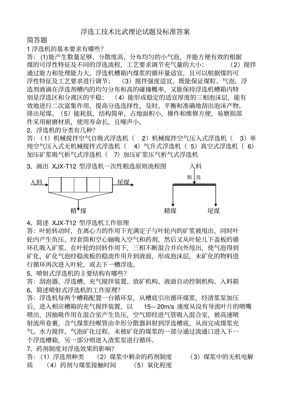 浮选工技术比武理论试题及标准答案_第1页