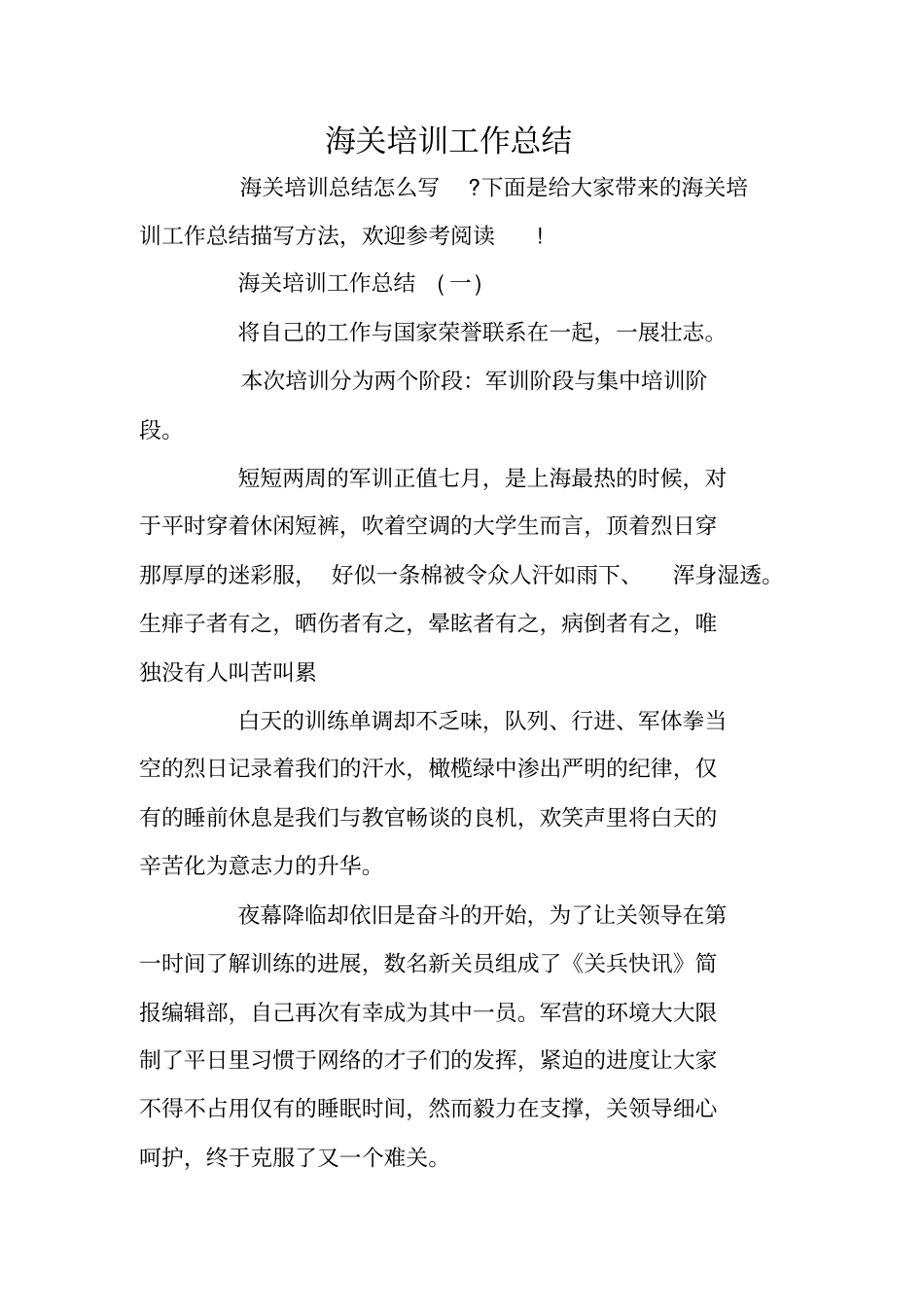 海关培训工作总结_第1页