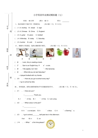 海南海口小学英语毕业测试模拟试题7