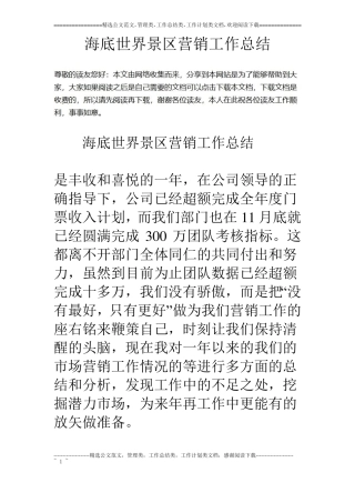 海底世界景区营销工作总结