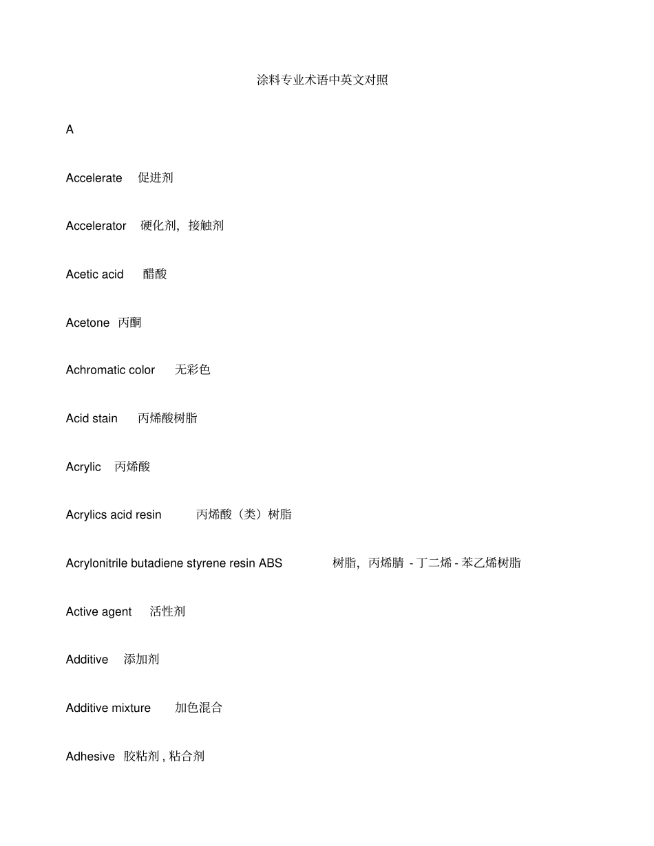 涂料专业术语中英文大全_第1页