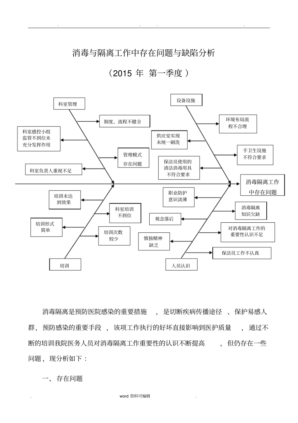 消毒与隔离工作中存在问题与缺陷分析___第一季度_第1页