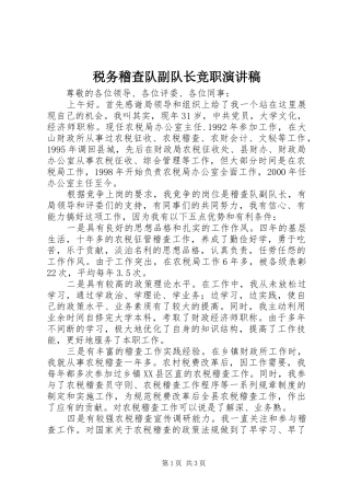 税务稽查队副队长竞职演讲稿范文集锦