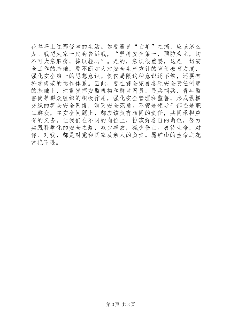 煤矿安全生产精彩演讲稿范文_第3页