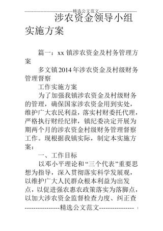 涉农资金领导小组实施方案