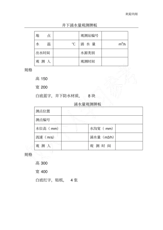 涌水量观测牌板