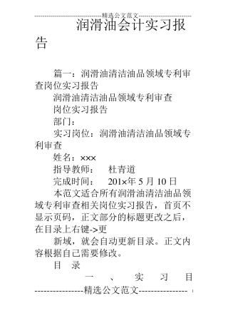 润滑油会计实习报告