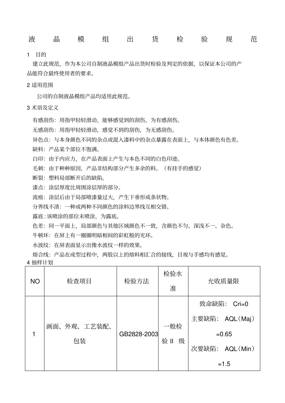 液晶模组出货检验规范_第1页