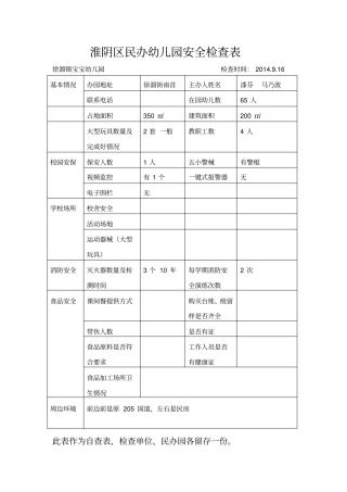 淮阴区民办幼儿园安全检查表