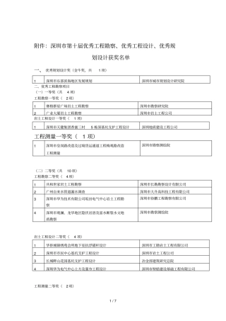 深圳第十届优秀工程勘察、优秀工程设计、优秀规划