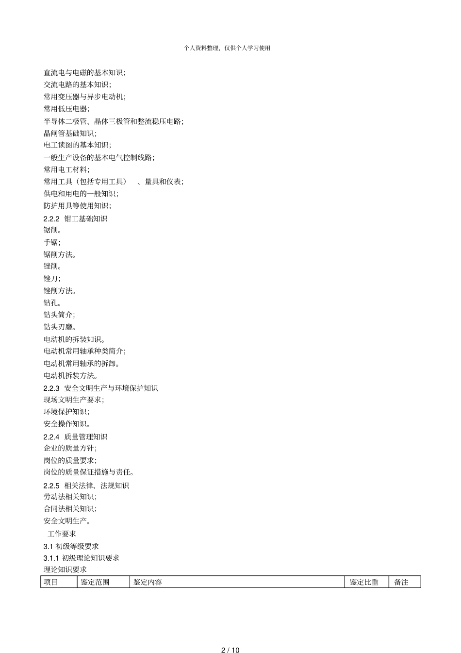 深圳职业技能鉴定电工考试大纲001_第2页