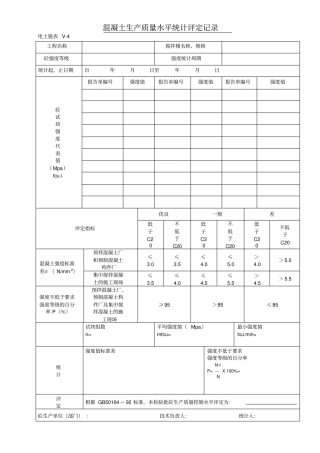 混凝土生产质量水平统计评定记录